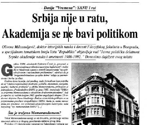 Srbija nije u ratu, Akademija se ne bavi politikom 2